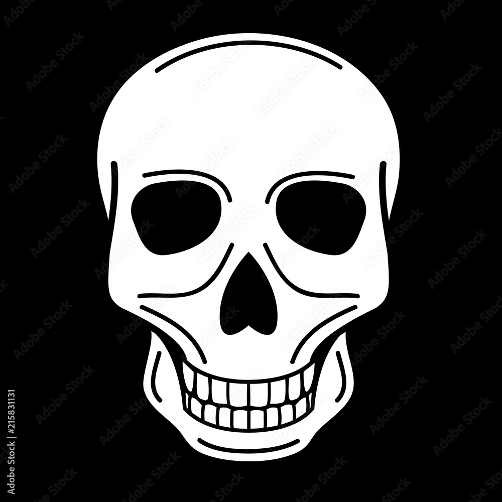 vector illustration of human skull on black background