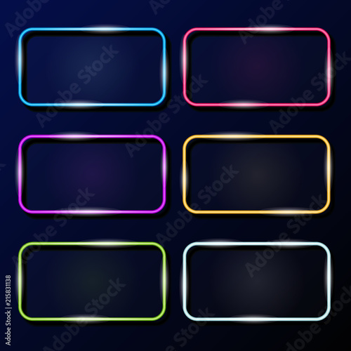 vector collection of neon frames on dark background