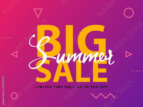 Big Summer Sale sign with ultraviolet background. Vector web banner template illustration
