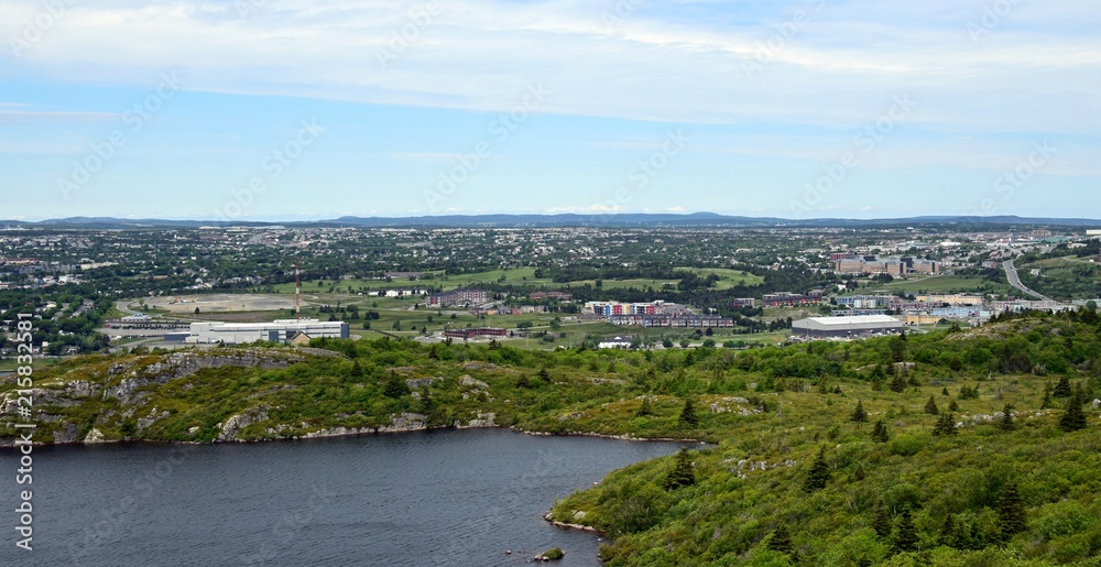 high angle view from Signal Hill towards  the north end of St John's Newfoundland, Canada