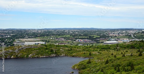 high angle view from Signal Hill towards the north end of St John's Newfoundland, Canada