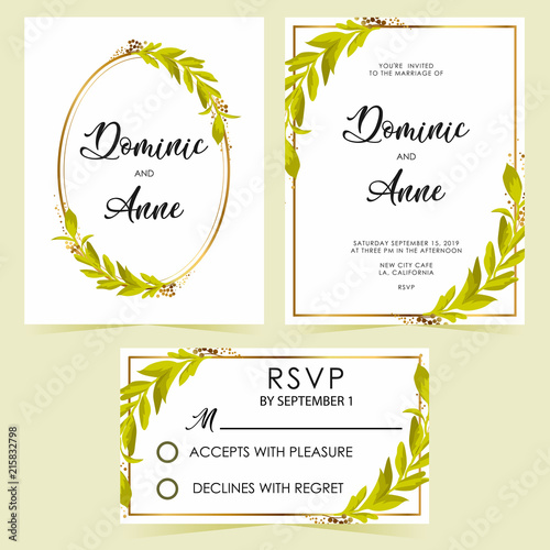 Wedding cards with green leaves