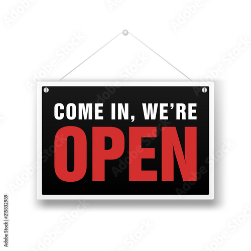 Hanging sign with text Come in, we're open icon isolated on white background. Vector Illustration