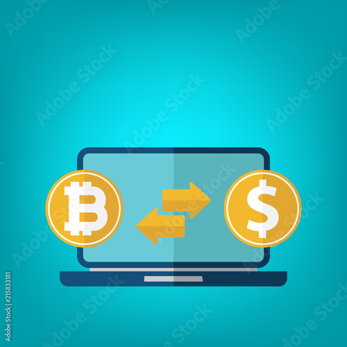 Bitcoin to dollar currency exchange. Cryptocurrency, bitcoin exchange. Vector illustration