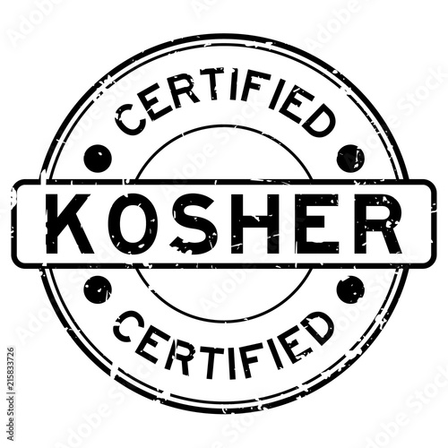 Grunge black kosher certified word round rubber seal stamp on white background