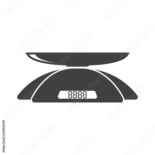 Icon kitchen scales with electronic dial. Vector on white background.