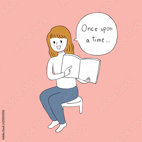 Cartoon cute teacher woman telling vector.