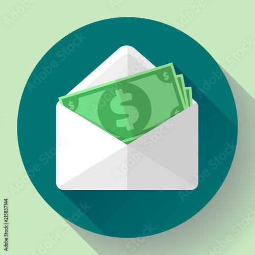 Salary in envelope. Salary increase, money payroll, compensation income, vector salary survey illustration