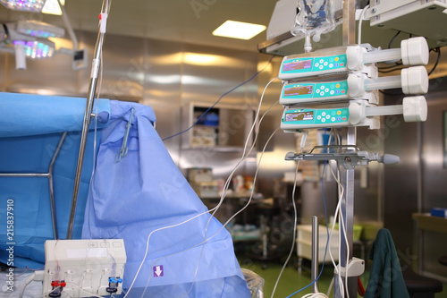 Equipment connected to the patient during surgery to providing anesthesia photo