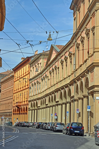 Bologna, Italy, downtown medieval buildings in Farini street. © claudiozacc