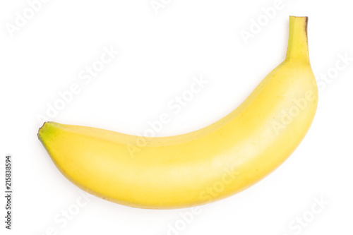 One whole fresh yellow banana flatlay isolated on white background