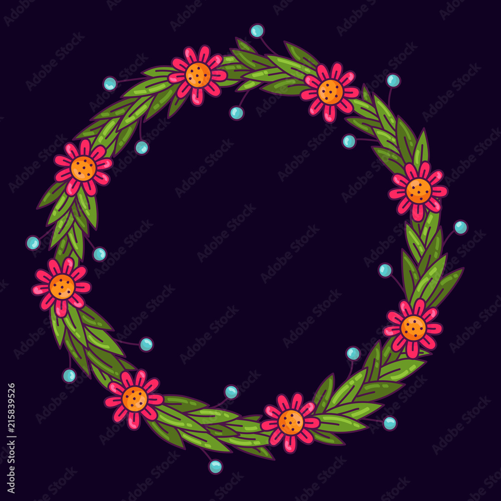Floral flower wreath round frame vector