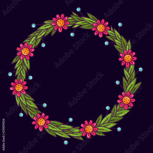 Fototapeta Naklejka Na Ścianę i Meble -  Floral flower wreath round frame vector