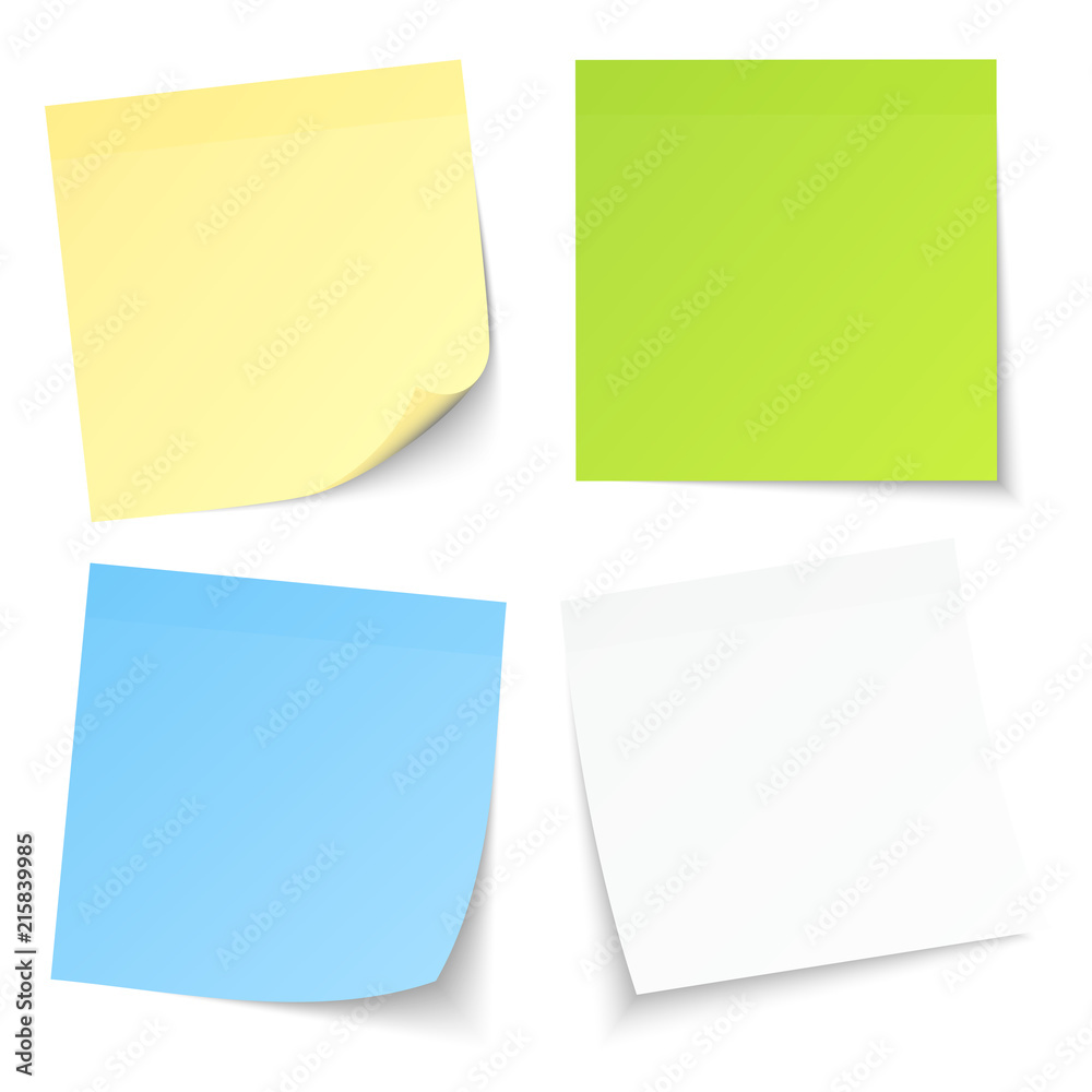 4 Stick Notes Mix Colors Yellow/Green/Blue/White