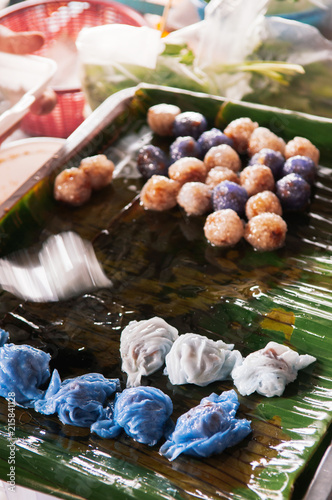 Khao Kreab Pak Mo - Thai Traditional Dessert, Steamed Rice Skin Dumplings photo