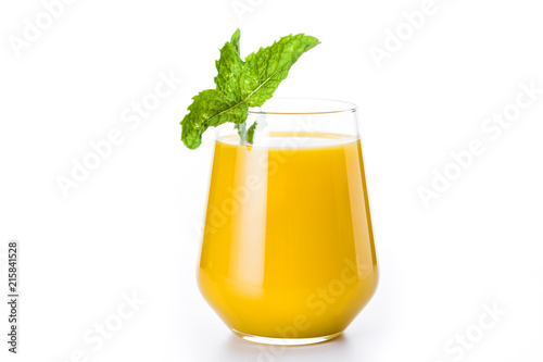 Mango Lassi dessert. Traditional Indian drink isolated on white background.