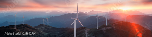 Fotografiet Wind turbines on the mountain