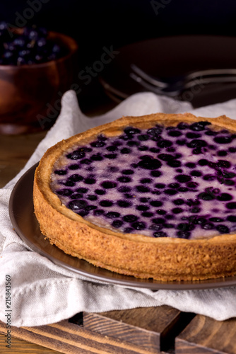 Homemade Tasty Blueberry Pie Tart With Berry Dessert Wooden Background Vertical