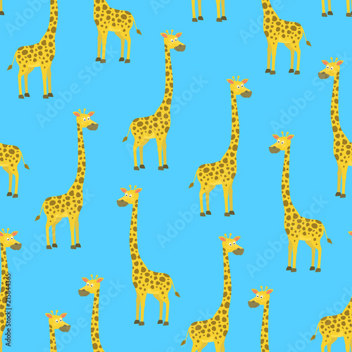 Cartoon Giraffe Seamless Pattern Background. Vector