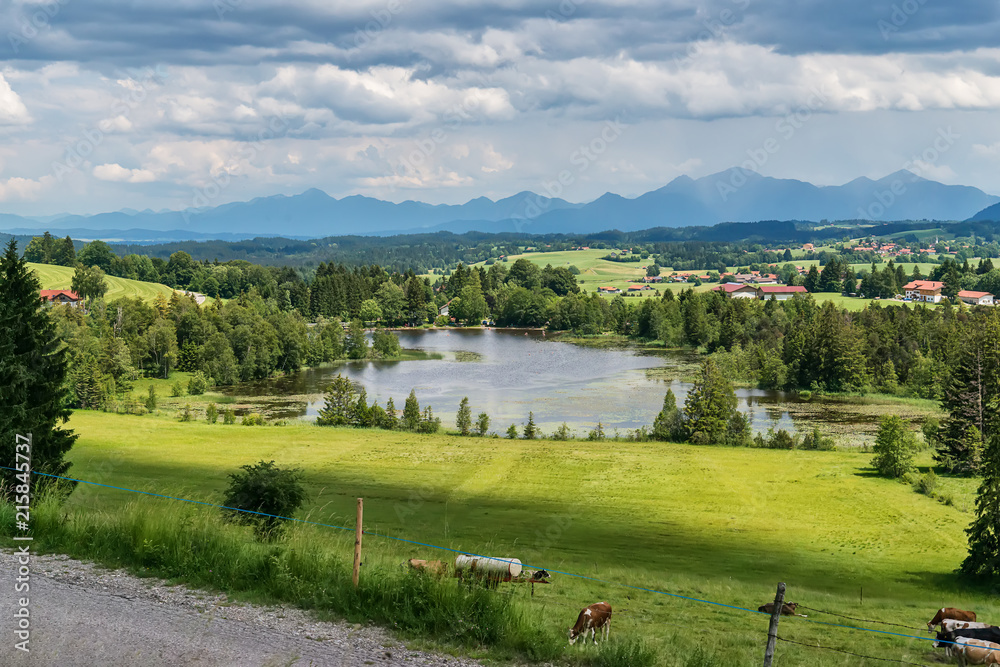 Naklejka premium Idyllic summer landscape with mountain lake in the Alps