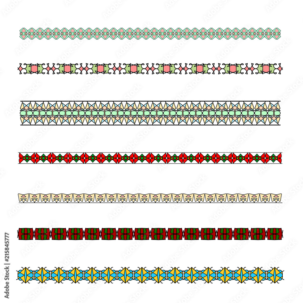 Colored borders patterned strip for design.  Patterned, decorative frame for decorating invitations, postcards and other printed products.