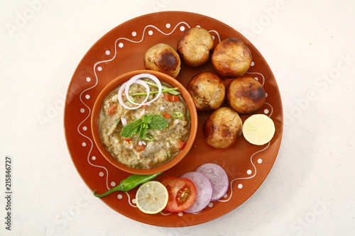 Litti Chokha or Bihari Food Sattu Litty, Indian Food photo