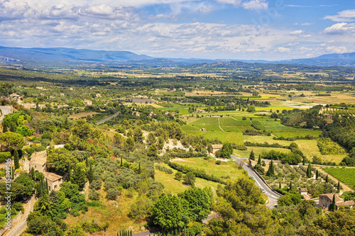 .View of the valley from the mountainous Provencal village of Gordes. Provence. France.