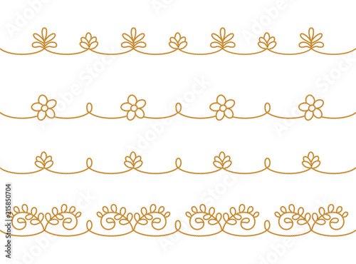 Embroidery borders imitation. Sought East Asian style. Pattern brushes included in vector file.
