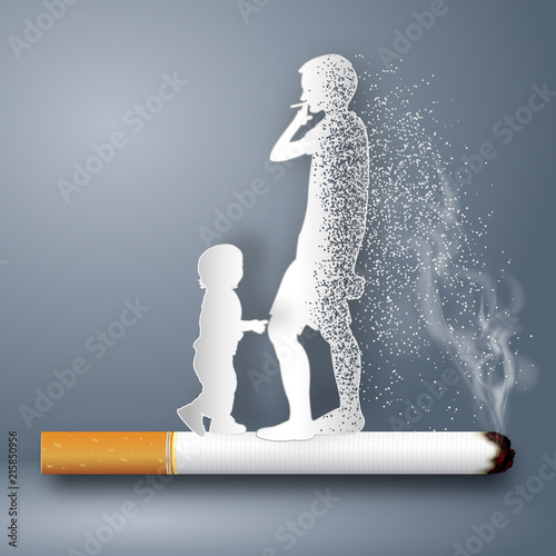 Cigarettes destroy health and life of human as craft style and paper art concept. vector illustration