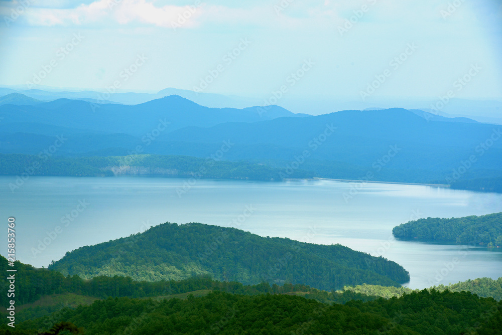 A mountain lake from a distant overlook.