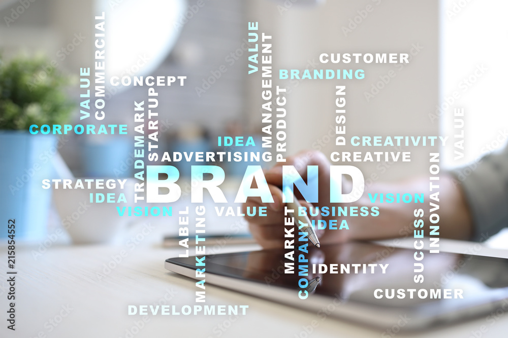 Brand concept on the virtual screen. Business concept. Words cloud. Brand concept on the virtual screen. Business concept. Words cloud.