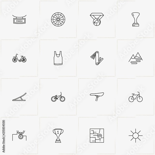 Bicycle Sport line icon set with bicycle, mountain  and bicycle seat