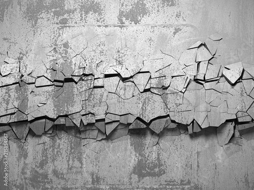 Dark cracked broken wall in concrete wall. Grunge background