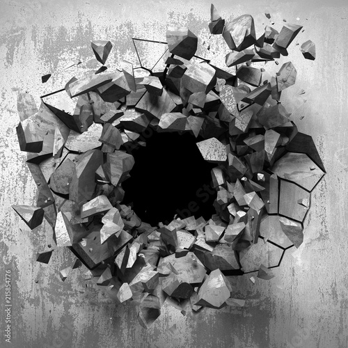 Fototapeta Naklejka Na Ścianę i Meble -  Dark cracked broken wall in concrete wall. Grunge background