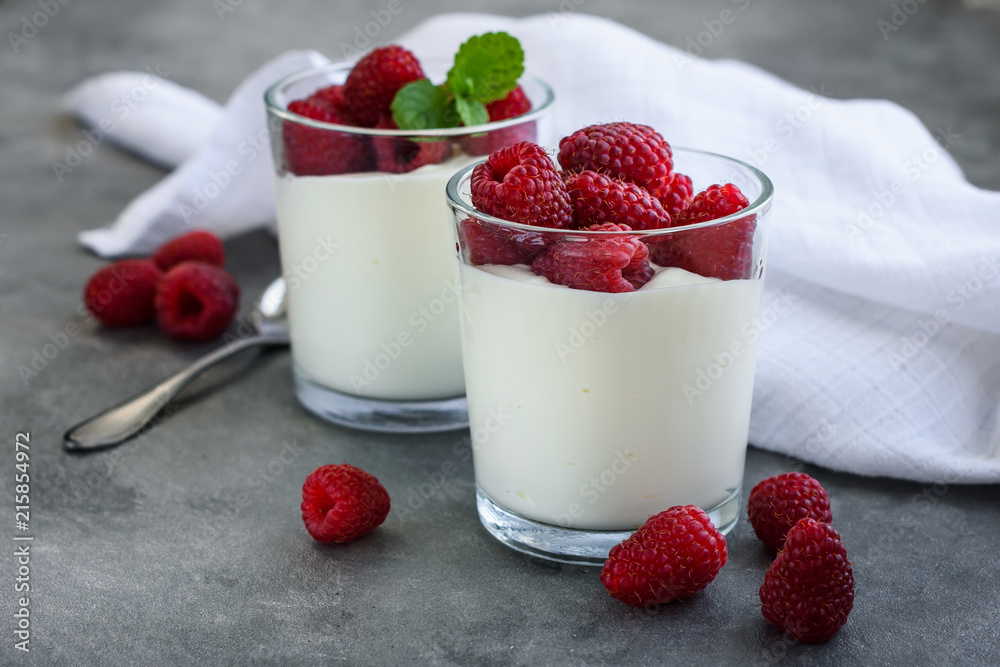 Yogurt with raspberries. Yogurt with raspberries.
