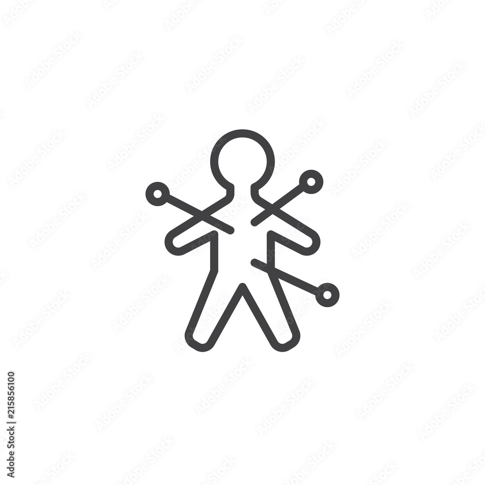 Voodoo doll with pins outline icon. linear style sign for mobile concept and web design. Halloween simple line vector icon. Symbol, logo illustration. Pixel perfect vector graphics