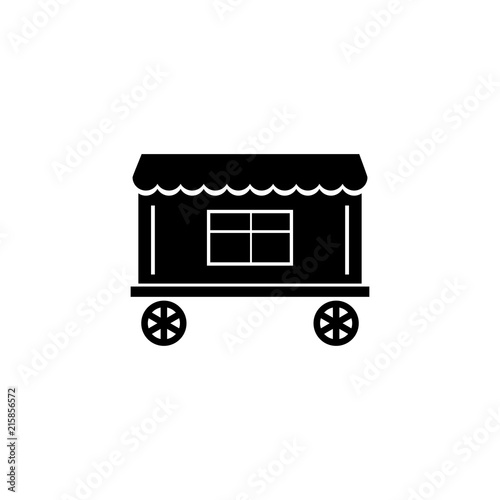 Circus Trailer. Flat Vector Icon illustration. Simple black symbol on white background. Circus Trailer sign design template for web and mobile UI element