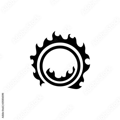 Circus Fire Ring, Flaming Hoop. Flat Vector Icon illustration. Simple black symbol on white background. Circus Fire Ring, Flaming Hoop sign design template for web and mobile UI element