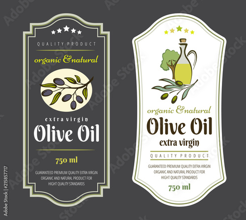 Set of Labels for Olive Oils. Elegant design for olive oil packaging