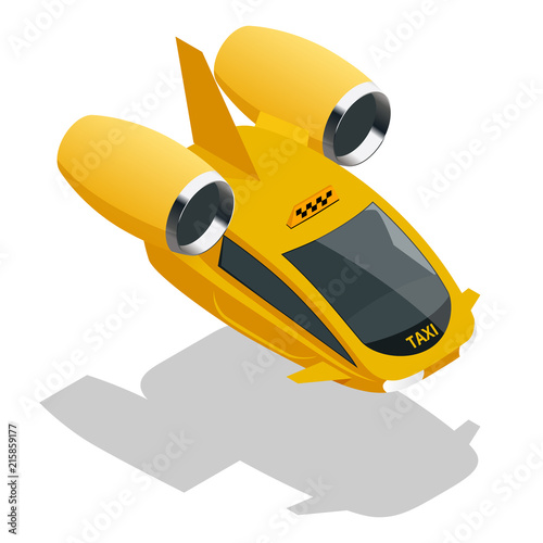 Isometric modern futuristic air passenger transport. Air taxi. Modern unmanned electric aircraft isolated on white background. Vector illustration