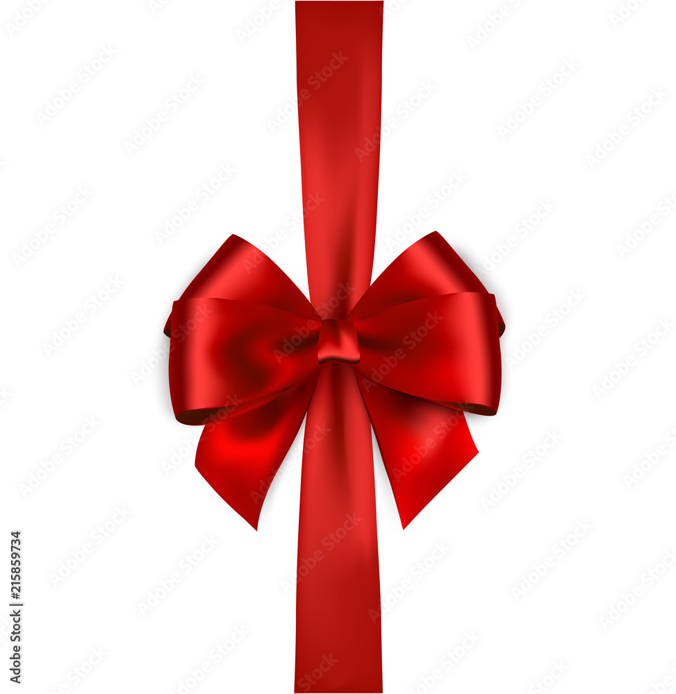 Shiny red satin ribbon on white background. Vector bow and red ribbon. Shiny red satin ribbon on white background. Vector bow and red ribbon.