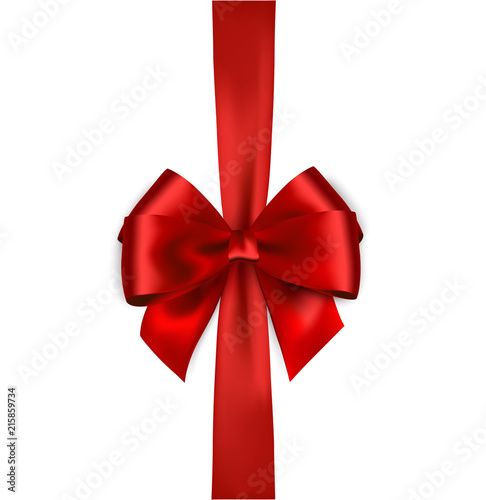Shiny red satin ribbon on white background. Vector bow and red ribbon.