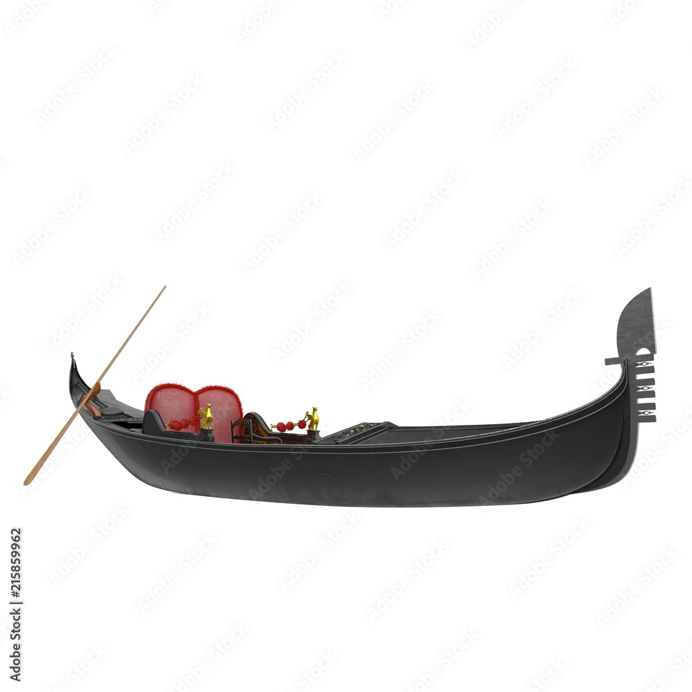 Venice Luxury Gondola Boat on white. 3D illustration - obrazy, fototapety, plakaty 