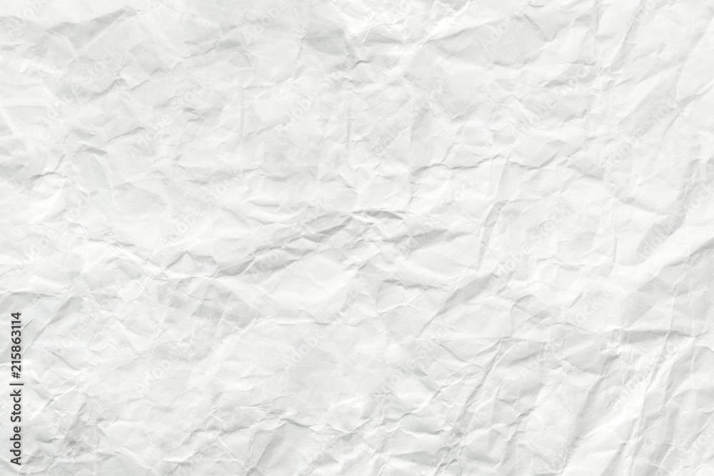 Crumpled white paper sheet, texture wrinkled background
