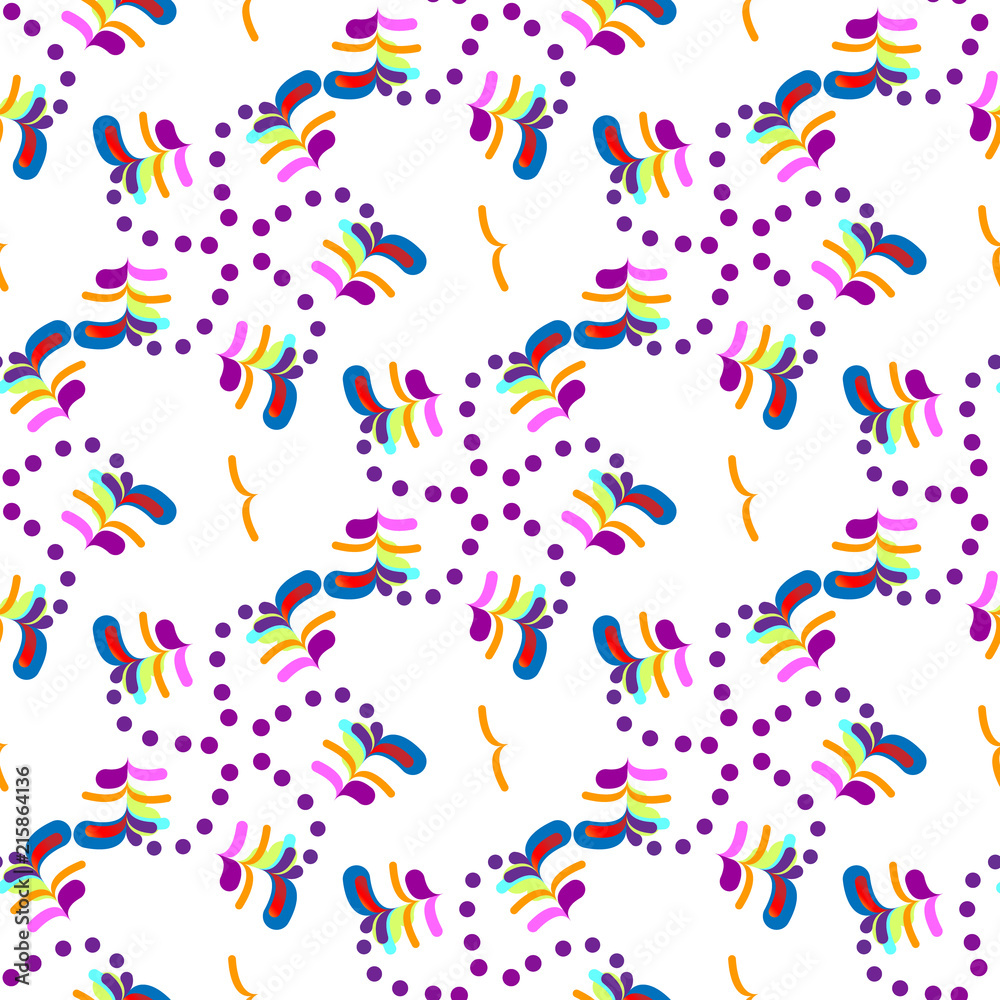 Obraz premium Modern abstraction seamless, composition twigs, tropical made of various rounded shapes in color. Vector illustration