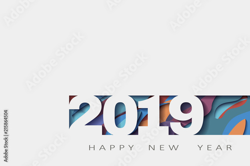 2019 happy new year, abstract design 3d, illustration,Layered realistic, for banners, posters flyers