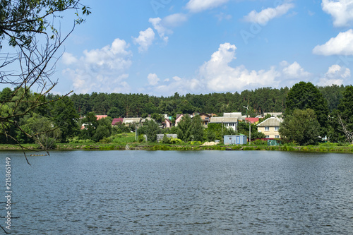 Quiet area between the lake and the forest in countryside.