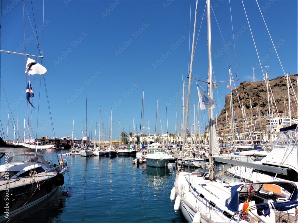 Yachts and boats in a marina harbour