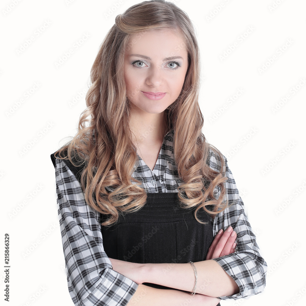 portrait of a young woman assistant .isolated on white portrait of a young woman assistant .isolated on white