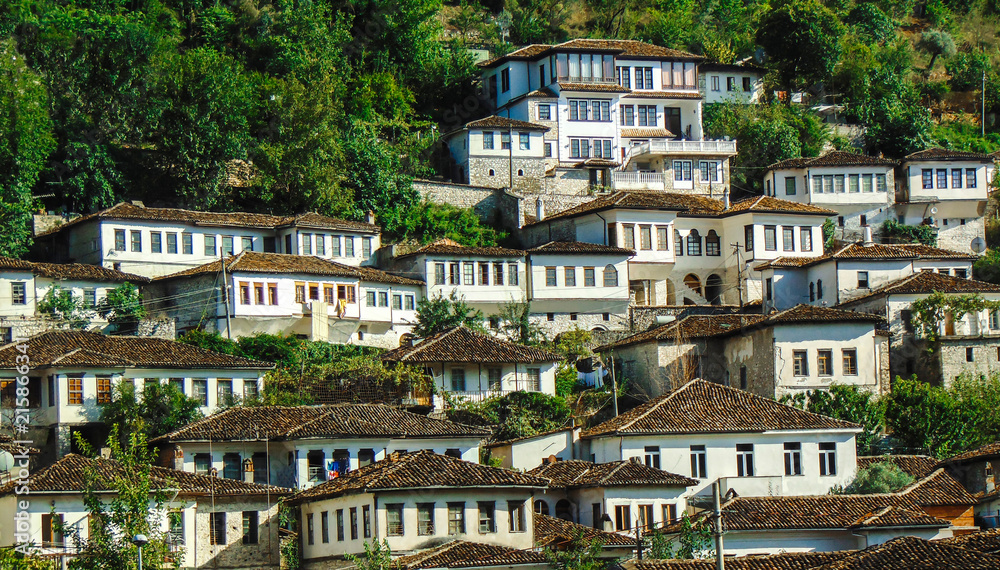 The view of Berat traditional old houses.